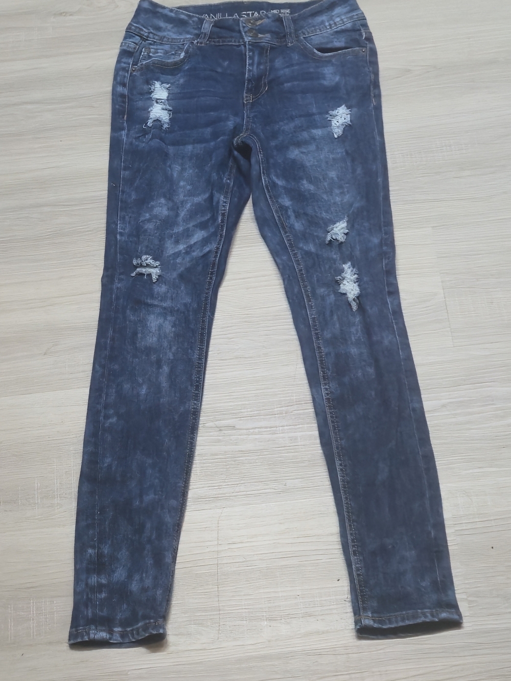 Vanilla Star Women's Distressed Skinny Jeans - Washed Blue